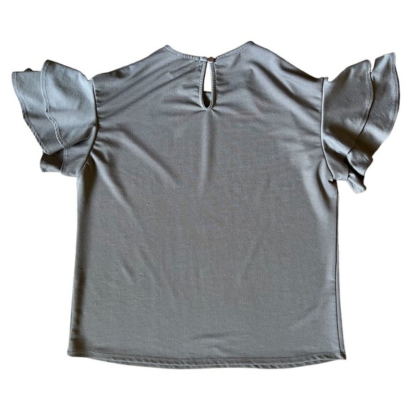 Faith and Joy Monteau Blouse Women's Top Tan Ruffled Flutter Sleeves Keyhole S - Picture 4 of 8